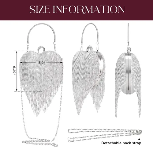 Vista 6 de SWEETV Bolso de mano con diamantes de imitación para mujer, brillante bolso de mano de noche para formalbodacóctelbaile de graduaciónfiestaclub