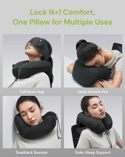 Vista 5 de BENEUNDER Almohada de cuello de viaje para avión, almohada inflable compacta de 360 ° de apoyo para la cabeza, cómoda funda transpirable