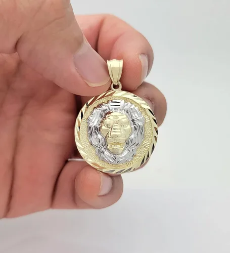 Vista 5 de Colgante de cabeza de león de oro amarillo de 10 quilates, Oro