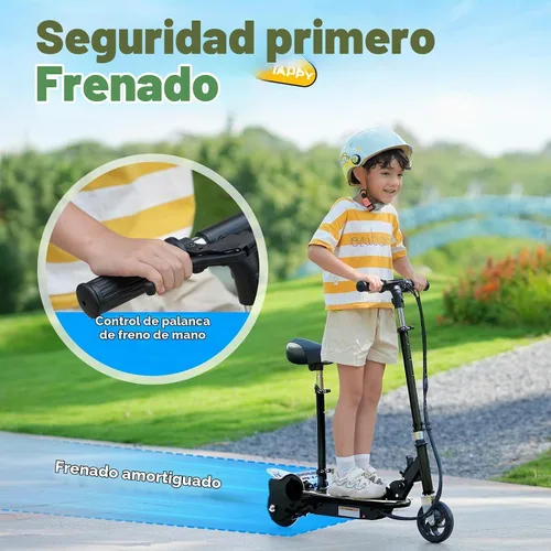 Vista 5 de Electric Scooter with Seat, Adjustable Height for Kids Ages 6-12, up to 10mph ＆ 155lbs Max Load, Removable Seat 2 Riding Styles Negro