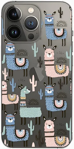 Vista 2 de Blingy's Funda para iPhone 13 Pro Max (6.7 pulgadas), bonito estilo de llama con patrón de cactus, diseño divertido de alpaca, funda protectora