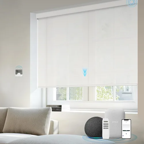 Vista 28 de Motorized Light Filtering Shades Compatible with Alexa Google Smart Blinds Automatic Window Shade Remote Control 70% Blackout Sunny Black