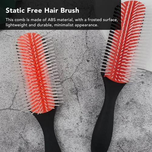 Vista 3 de Cepillo de pelo rizado rojo desenredante de 9 filas de ABS, cepillo estático para cabello rizado y ondulado, unisex, blanco