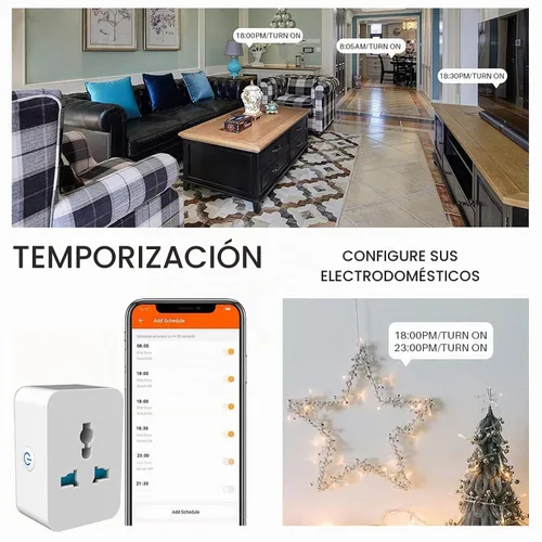 Vista 3 de Mini enchufe inteligente 15A enchufe de EE. UU. CA 100 a 240V toma de corriente inteligente para el hogar con función de temporizador Control de voz