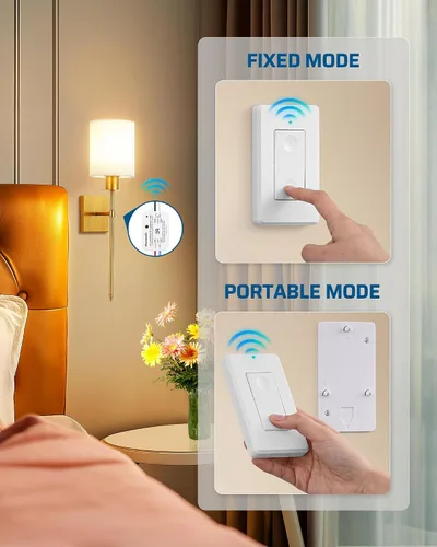 Vista 4 de DEWENWILS Interruptor de luz remoto inalámbrico, kit de interruptor de pared inalámbrico expandible, sin cableado, sin WiFi, rango RF de 100 pies