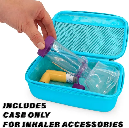 Vista 4 de CASEMATIX Funda para inhalador de asma para viajes, se adapta al espaciador de inhalador de asma con máscara adjunta, soporte para inhalador