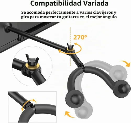 Vista 5 de LEKATO Soporte de pared para guitarra para múltiples guitarras, 5 perchas ajustables, soporte de pared para guitarra, clips fijos, soporte