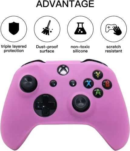 Vista 4 de HLRAO - Skins rosados para control Xbox One S funda protectora de silicona para Microsoft Xbox 1s WirelessWired Gamepad Joystick con 6 tapas rosadas