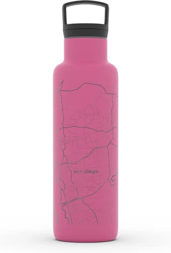 Vista 47 de Well Told Botella de agua aislada con mapa de Washington DC grabado, botella de acero inoxidable grabada (21 onzas, blanco) botella aislada de mapa