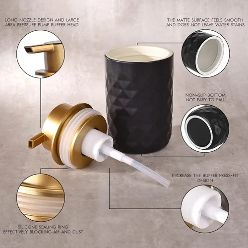 Vista 2 de Dispensador de espuma – Dispensador de bomba de mano beige, dispensador de jabón espumoso, dispensador de líquido de cerámica para cocina, baño
