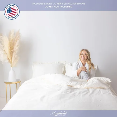 Vista 4 de Mayfield Juego de funda de edredón para cama King con fundas de almohada, fabricado en Estados Unidos, 100% algodón, juego de funda de edredón