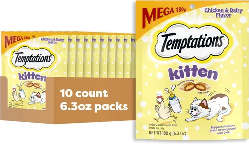 Vista 14 de Temptations Kitten Crunchy and Soft Cat Treats sabor pollo y lácteos, bolsa de 3 onzas, (paquete de 12)