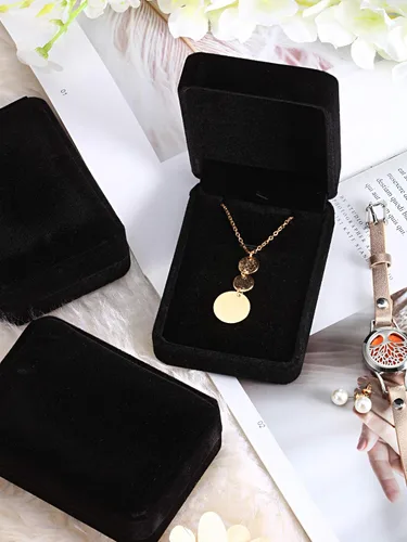 Vista 4 de Caja de regalo con colgante de terciopelo para collar de joyería clásica negra para Navidad, Acción de Gracias, boda, cumpleaños, caja de exhibición