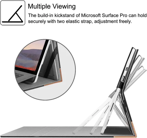 Vista 3 de Funda Fintie para Microsoft Surface Pro 7 Plus, Surface Pro 7/6/5/4/3 de 12,3 pulgadas - Cubierta de negocios tipo portafolio con bolsillo, Negro