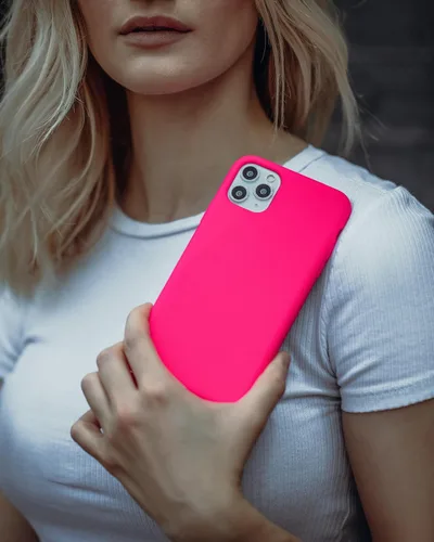 Vista 7 de FELONY CASE Funda rosa neón para iPhone 12 Pro Max - Silicona líquida con forro de microfibra antiarañazos, funda protectora a prueba de golpes