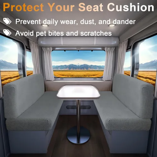 Vista 5 de 1 juego de fundas de cojín elásticas para autocaravana con 1 funda de respaldo, 1 funda de banco, lavable a máquina, ajuste universal para fundas