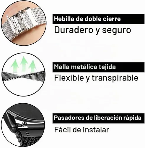 Vista 3 de Correas de reloj de 0.866 in compatibles con Fossil Gen 6/5/4, pulsera de metal sólido y correa de bucle milanesa tejida de malla Negro+Negro