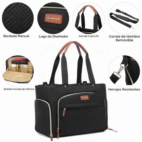 Vista 6 de LOVEVOOK Bolsa para extractor de leche, juego de 3 piezas, bolsa de trabajo para mamá que amamanta con bolsillo para computadora portátil de 15 Negro