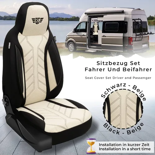 Vista 6 de BREMER SITZBEZÜGE Fundas de asiento para autocaravana Ford Nugget Transit Custom PLKT207 PLKT207 - Negro/Beige