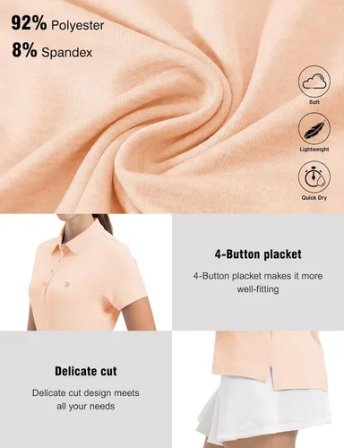 Vista 4 de TBMPOY Camiseta polo de golf para mujer, ligera, absorbe la humedad, manga corta, secado rápido, 4 botones