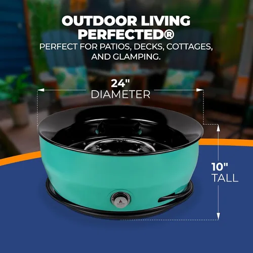 Vista 4 de Outland Living Fogata Grande de Gas Propano para Exteriores, 60,000 BTU/h, 24 pulgadas con Tapa - Tazón de Fuego Moderno Lake Country 800 para Azul