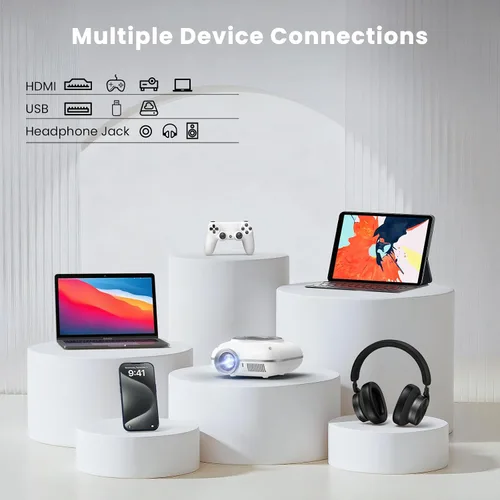 Vista 5 de Mini proyector, proyector Bluetooth portátil compatible con 1080P Blanco