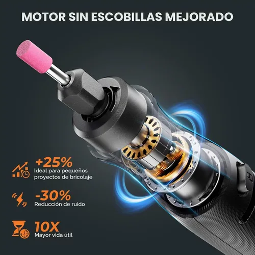 Vista 4 de Kit de herramientas de manualidades - Mini herramienta giratoria, pistola de aerógrafo con compresor para lijado, tallado, grabado, pintura, batería