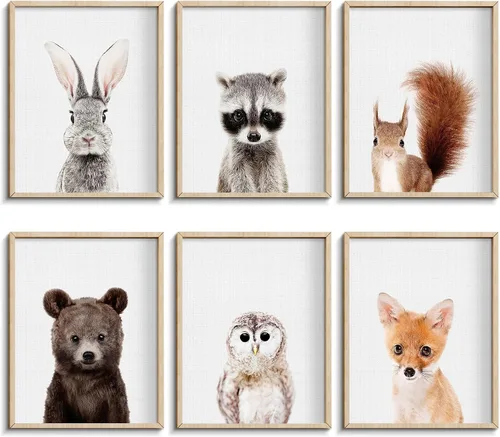 Vista 9 de calmart Arte de la pared: 6 Decoración para colgar en la pared de animales de la selva sin marco para la habitación de los niños, guardería, fiesta