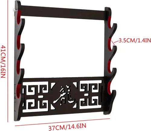 Vista 2 de Samurai - Soporte de pared para espada, soporte de 4 niveles para armas de artes marciales, soporte de exhibición de protección de vellón, Katana