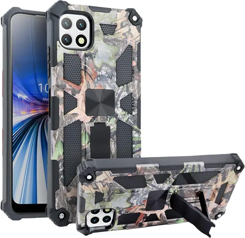 Vista 6 de Compatible con Boost Celero 5G (Boost Mobile) Samsung Galaxy A22 5G con vidrio templado, funda delgada de grado militar con soporte magnético