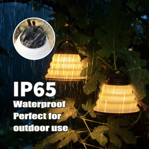 Vista 7 de Paquete de 2 luces plegables para campamento, funciona con pilas, linterna LED plegable, para campamento, luz blanca cálida, impermeable, lámpara