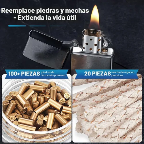 Vista 2 de Kit de reparación de 100 pedernales y 20 mechas, compatible con Dorado