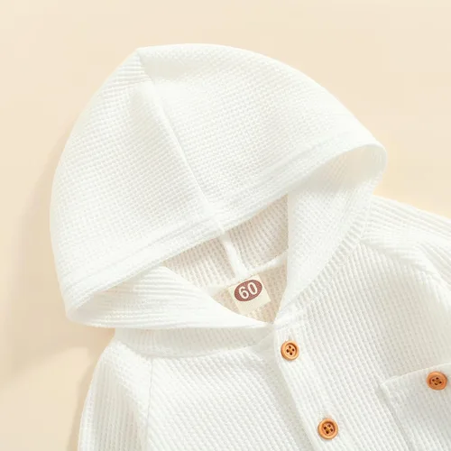 Vista 4 de Ynibbim Mameluco de invierno para recién nacido, para bebé, niño, niña, unisex, con capucha, ropa de gofre, de algodón, con botones