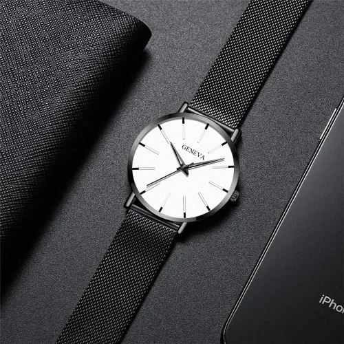 Vista 4 de Weicam Reloj de pulsera de cuarzo analógico con correa de malla simple para hombre, 6 piezas, Movimiento de cuarzo