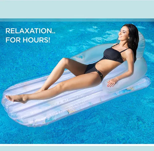 Vista 5 de Galvanox - Flotador de piscina para adultos, sillón reclinable inflable para nadar/broncearse, mármol azul
