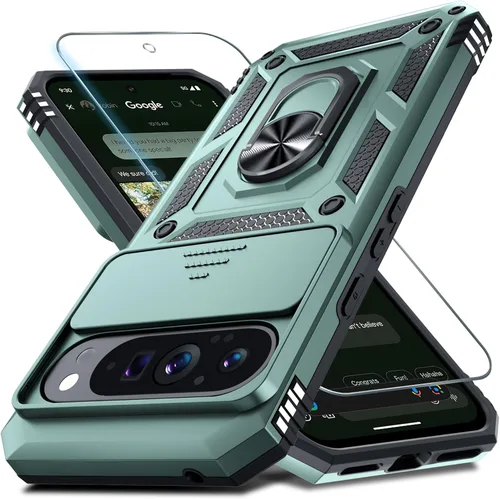 Vista 51 de Janmitta - Funda compatible con Google Pixel 9 Pro XL con cubierta deslizante para lente de cámara incorporada + protector de pantalla + soporte