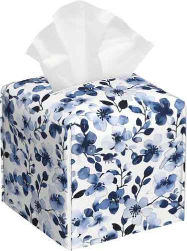 Vista 10 de Caja de pañuelos con diseño floral de amapola marrón con acuarela, diseño de flores abstractas de cuero, soporte decorativo para caja de papel