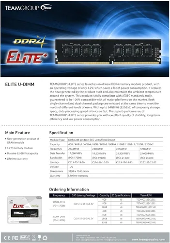 Vista 5 de TEAMGROUP Elite módulo de memoria RAM para computadora de escritorio Canal único