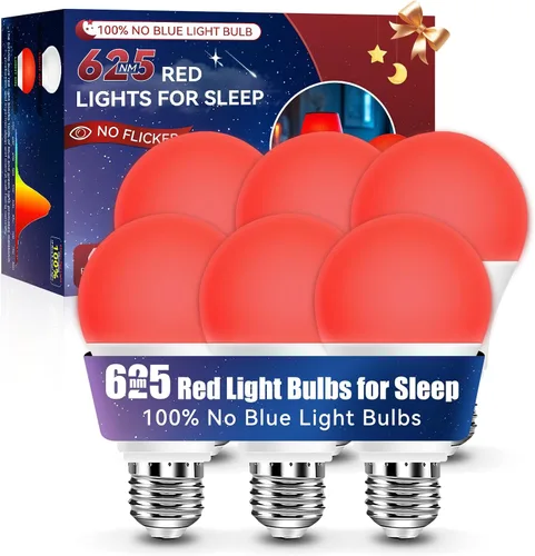 Vista 17 de Bombillas LED Neporal de 3 W 625 nm de color rojo para dormir, 100% de bloqueo de luz azul, luz nocturna roja para promover la melatonina, bombilla
