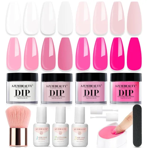 Vista 22 de Azurebeauty - Kit de iniciación de uñas en polvo de inmersión, 4 colores, purpurina de piel desnuda para todas las estaciones, juego de polvo