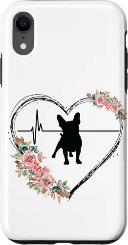 Vista 25 de French Bulldog Heartbeat with Flowers On White Case for iPhone 17