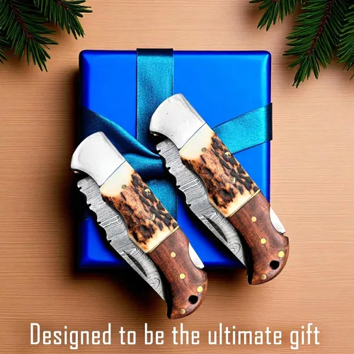 Vista 6 de Cuchillo plegable de bolsillo de acero de Damasco personalizado, regalo personalizado para marido, papá, novio, regalos de padrinos de boda, regalos