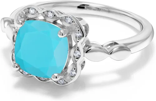 Vista 90 de Gem Stone King Anillo de compromiso de plata de ley 925 de 0.315 in con piedra natal y zafiro blanco creado Anillo de compromiso de boda