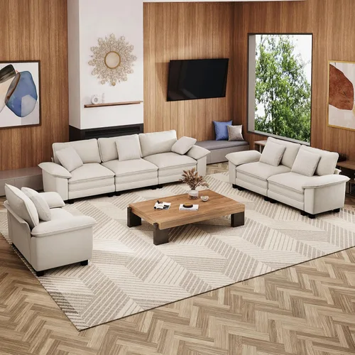 Vista 12 de Sofá Seccional Modular Individual de 53.5", Sillón de Pana Suave y Afelpada con Asiento Profundo Cómodo y Brazos Removibles para Sala de Estar