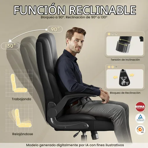 Vista 5 de Silla de oficina,Silla de oficina grande y alta de cuero con Negro