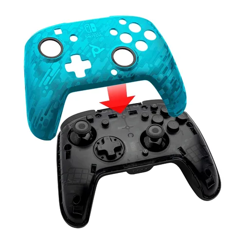Vista 5 de PDP Gaming Faceoff Deluxe Wireless Switch Pro Controller - Blue Camo Camouflage - Officially Licensed by Nintendo - Customizable buttons, sticks