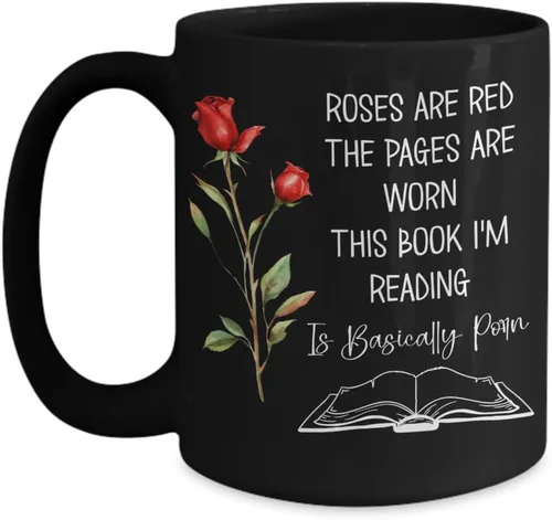 Vista 3 de Roses are Red The Pages Are Worn Book Im Reading Is Basically - Taza de porno para lector de romance oscuro, divertida taza de té de cerámica negra