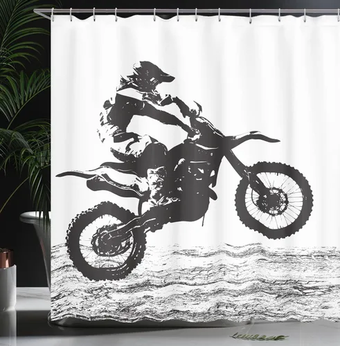 Vista 3 de Lunarable Cortina de ducha de motocross, silueta de campeonato de motocross participante, imagen de deportes peligrosos, juego de decoración de baño
