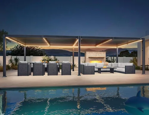 Vista 21 de PURPLE LEAF 92KS - Pérgola con listones de 8 x 10 pies con tira de luces LED, color gris