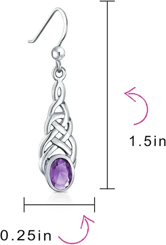 Vista 4 de Pendientes colgantes de topacio azul púrpura amatista piedra lunar oval amor irlandés nudo celta para mujeres adolescentes .925 plata esterlina